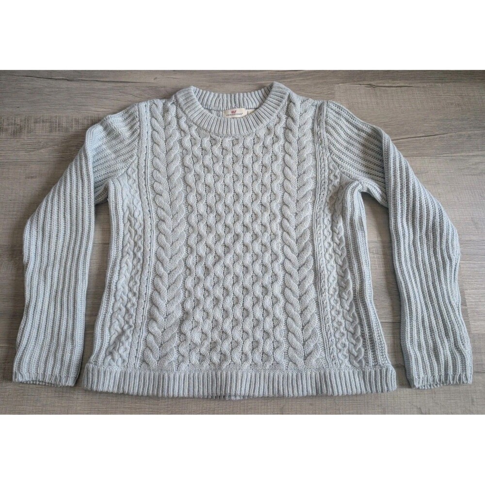 Vineyard Vines Wool Cashmere Sweater Fisherman Cable Knit Size Large Dusty Blue